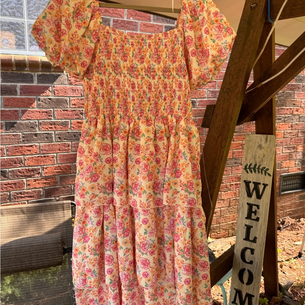 Simply Southern Pink and Cream Floral Tiered Dress - Picture 10 of 10